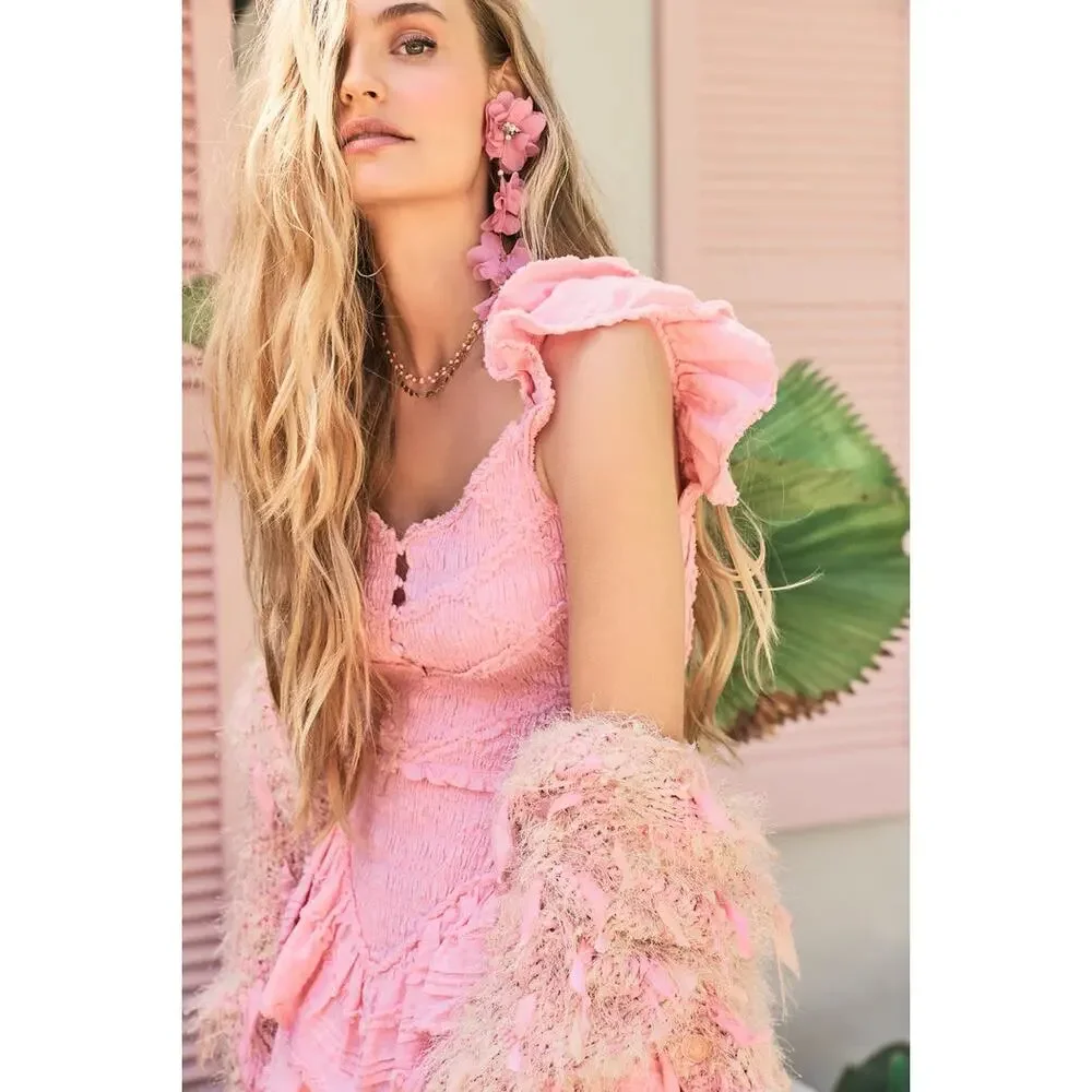 LoveShackFancy NWT Marsinia Large Ruffle Cotton Dress in Bubblegum Pink - Picture 9 of 16